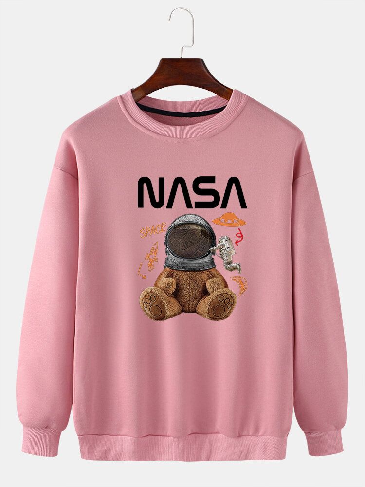 Herren-pullover Mit Lustigem Puppenbär-astronautendruck Drop-shoulder-sweatshirts