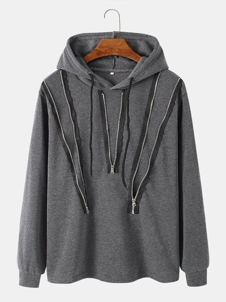 Herren-scratches-reißverschluss-detail-streetstyle-lässiger Kordelzug-hoodie