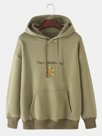 Herren-slogan-cartoon-sonnenaufdruck Einfarbig Känguru-tasche Lässiger Hoodie