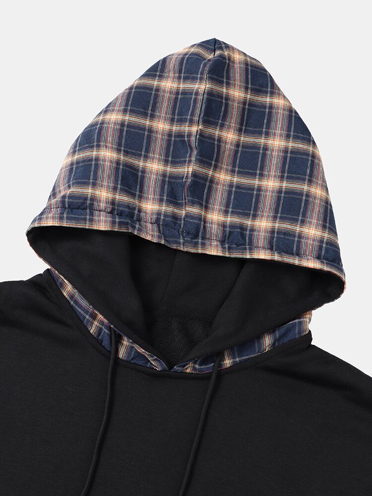 Herren-smile-print-plaid-patchwork-faux-twinset-hoodies