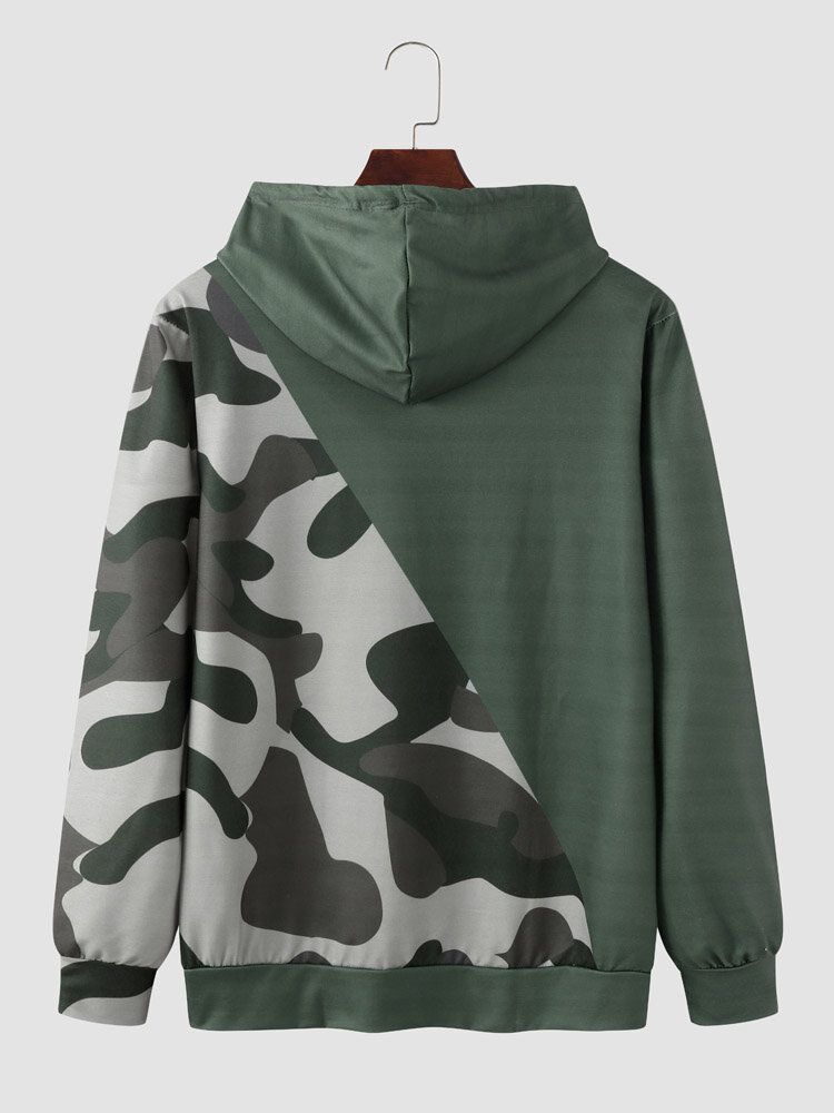 Herren Spade Camo Print Patchwork Drawstring Kangaroo Pocket Hoodies