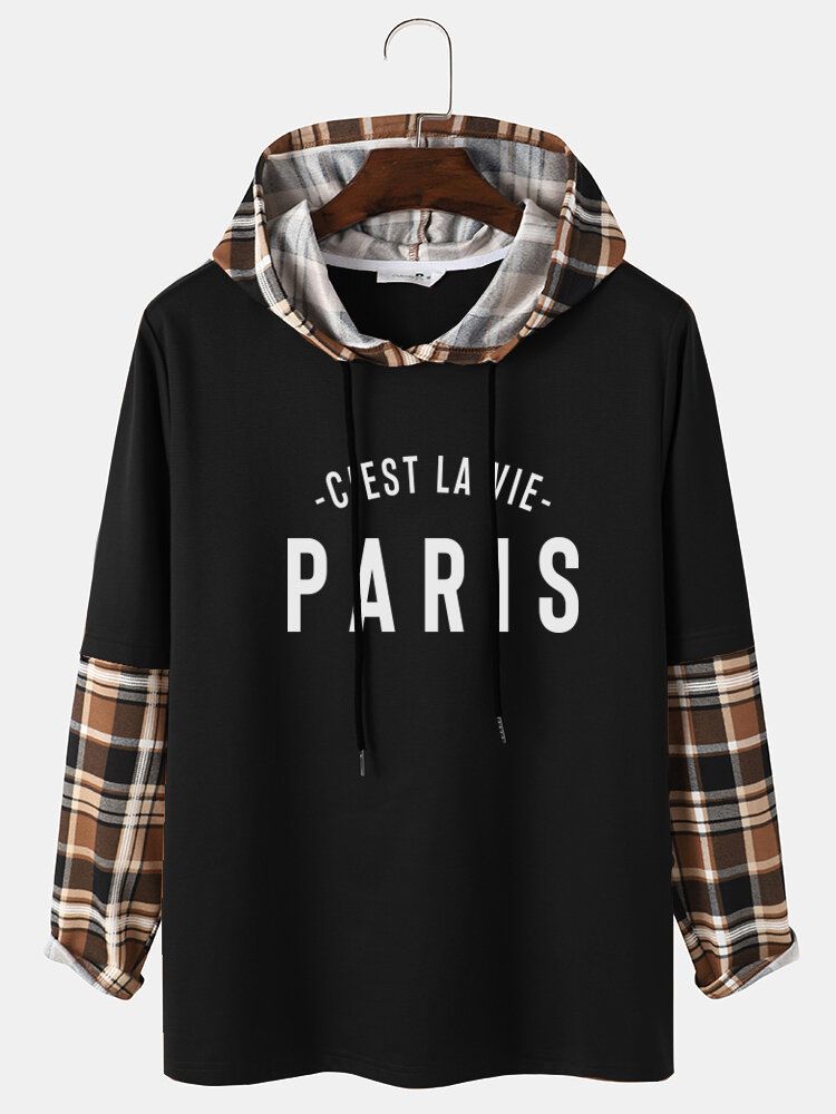 Herren-spleißärmel-hoodie Mit „paris“-buchstabendruck