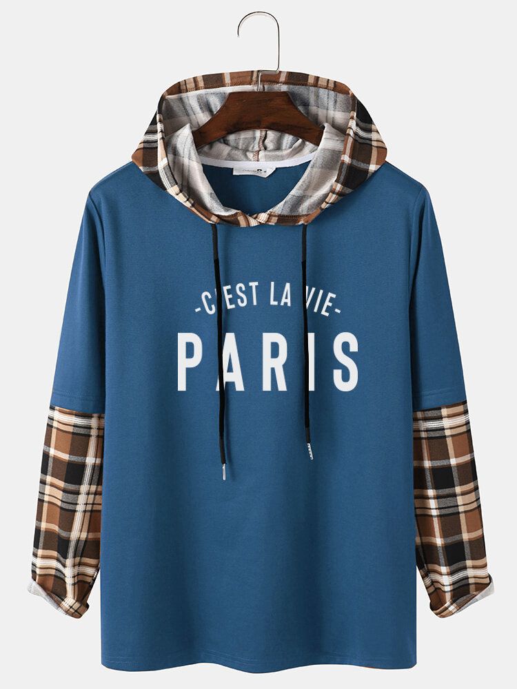 Herren-spleißärmel-hoodie Mit „paris“-buchstabendruck