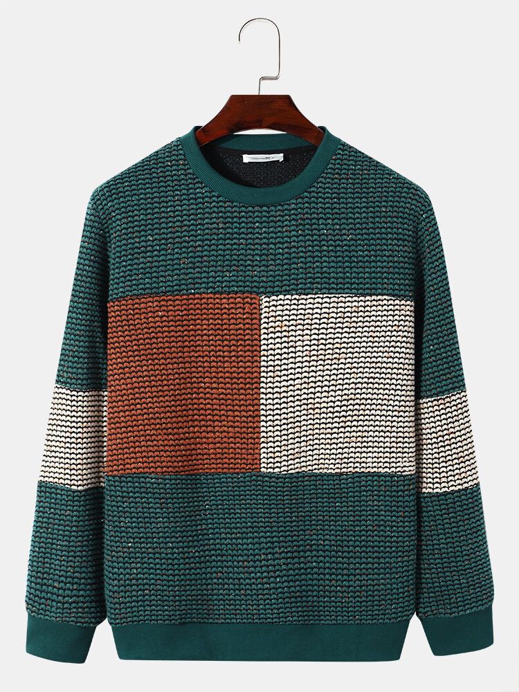 Herren-strick-patchwork-farbblock-langarm-lässiger Pullover