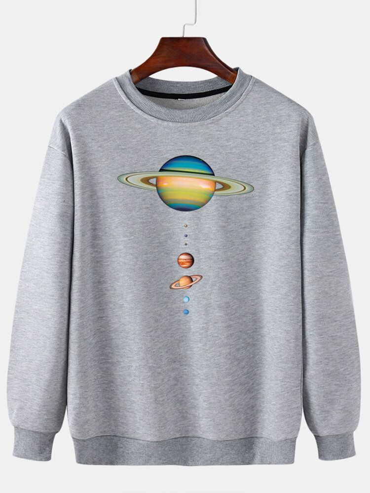 Herren-sweatshirt Mit Buntem Planetendruck Und Rundhalsausschnitt Lässig Mit Fallender Schulter