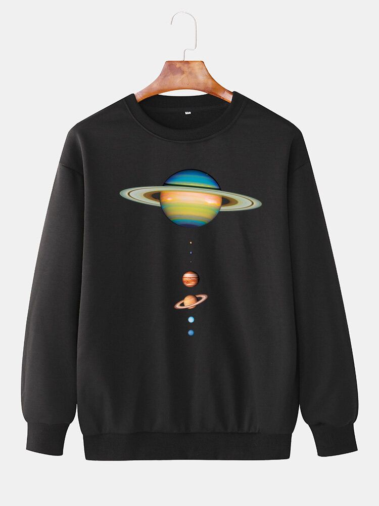 Herren-sweatshirt Mit Buntem Planetendruck Und Rundhalsausschnitt Lässig Mit Fallender Schulter