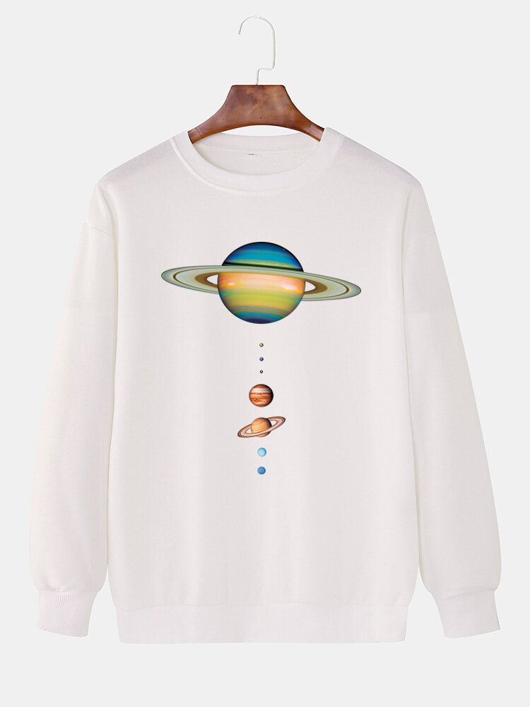 Herren-sweatshirt Mit Buntem Planetendruck Und Rundhalsausschnitt Lässig Mit Fallender Schulter