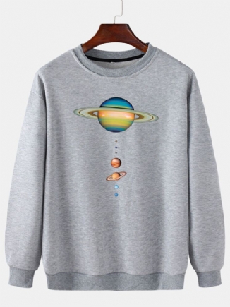 Herren-sweatshirt Mit Buntem Planetendruck Und Rundhalsausschnitt Lässig Mit Fallender Schulter