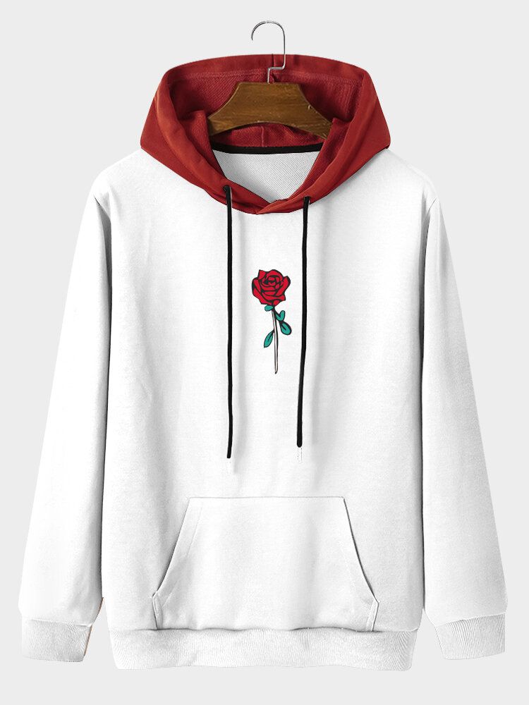 Herren-sweatshirt Mit Rosenmuster Und Kordelzug Und Kängurutasche