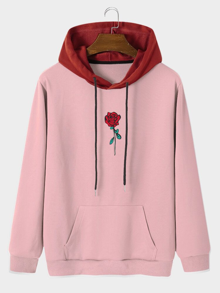 Herren-sweatshirt Mit Rosenmuster Und Kordelzug Und Kängurutasche