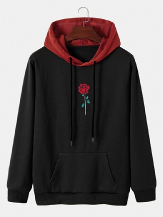 Herren-sweatshirt Mit Rosenmuster Und Kordelzug Und Kängurutasche