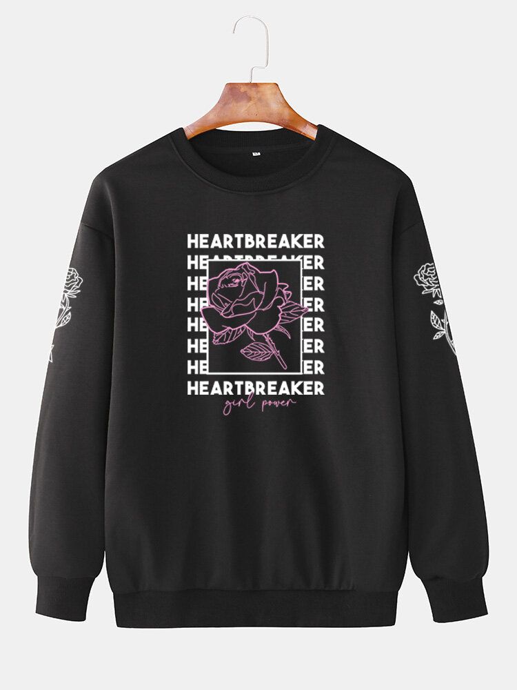 Herren-sweatshirt Mit Rundhalsausschnitt Blumengrafik Buchstabendruck Lässige Drop-shoulder-sweatshirts