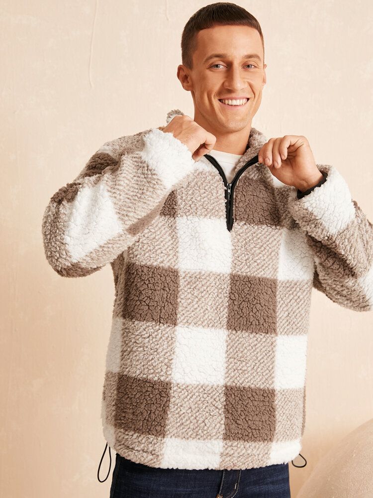 Herren Teddy-pullover Lockerer Pullover Mit Halbem Reißverschluss Und Kordelzug Am Revers