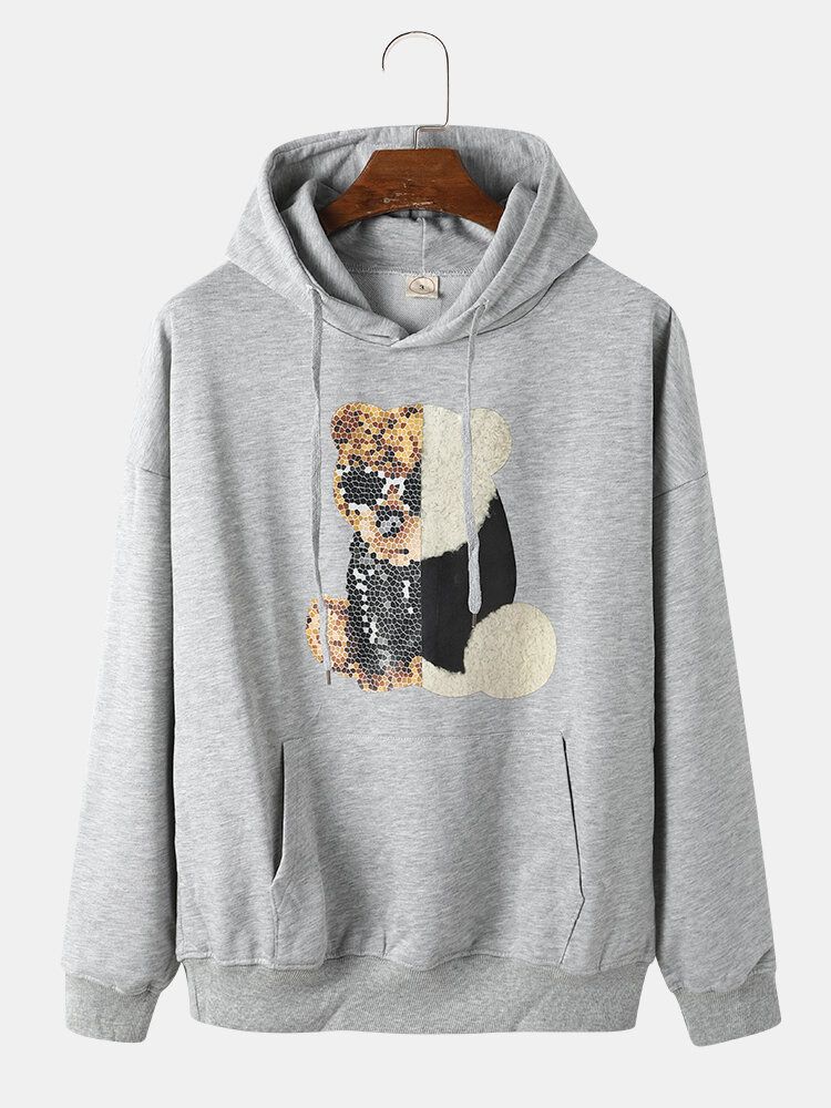 Herren-teddybär-pailletten-känguru-tasche Drop-shoulder-kapuzen-sweatshirt