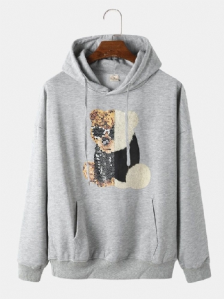 Herren-teddybär-pailletten-känguru-tasche Drop-shoulder-kapuzen-sweatshirt