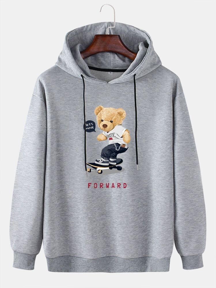 Hoodies Mit Kordelzug Und Cartoon-skateboard-bärendruck Für Herren