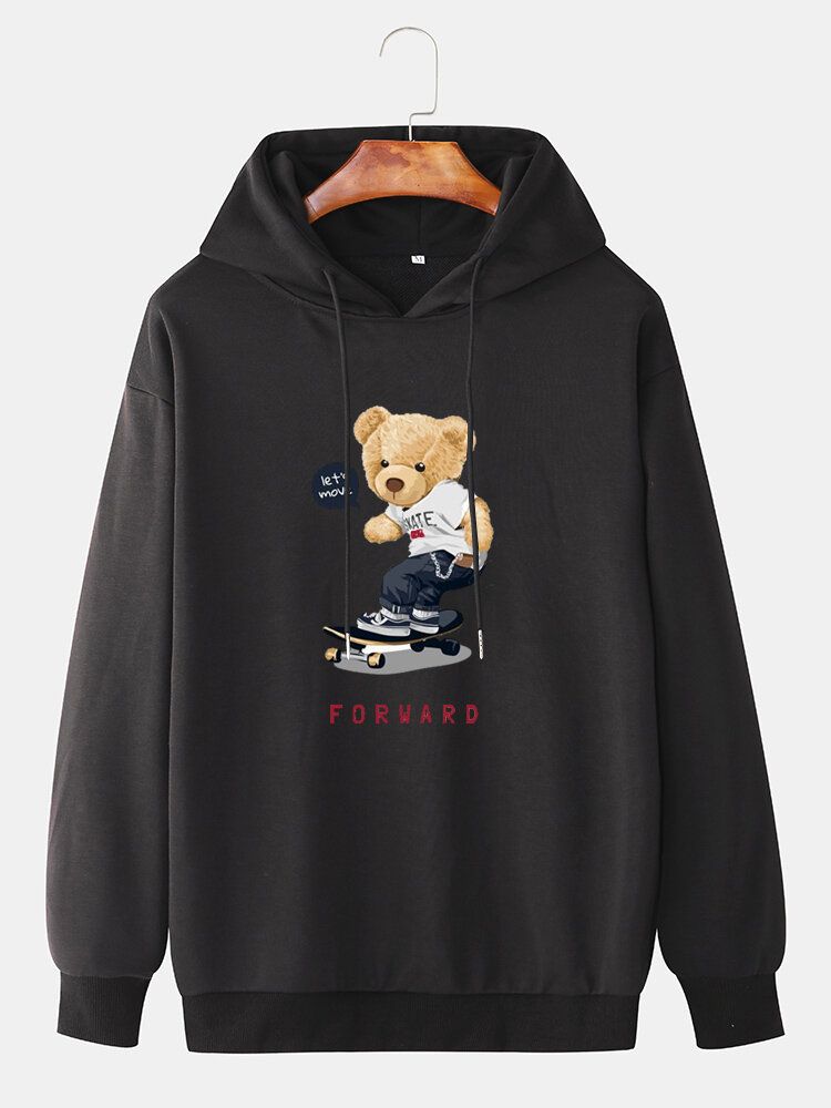 Hoodies Mit Kordelzug Und Cartoon-skateboard-bärendruck Für Herren