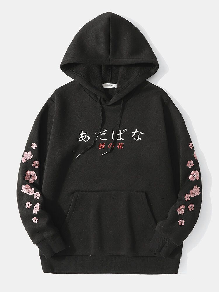 Japanische Hoodies Mit Kirschblütenbuchstaben Und Kängurutasche Für Herren