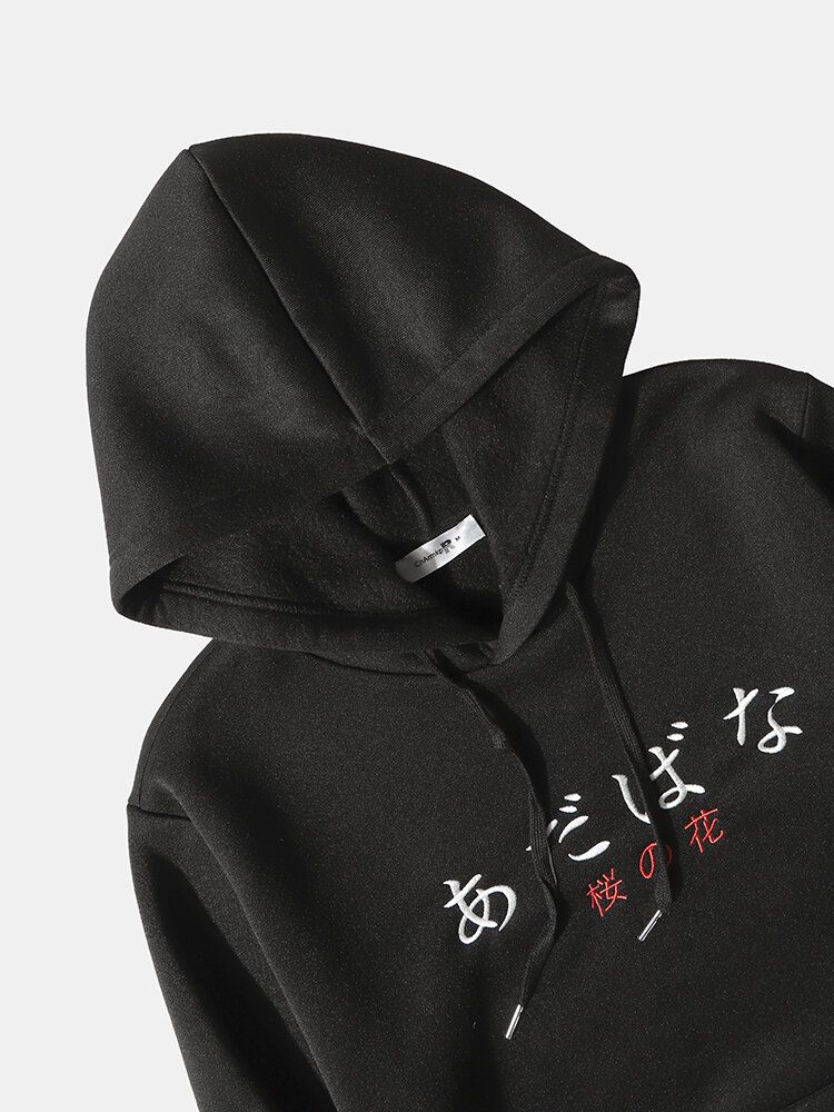 Japanische Hoodies Mit Kirschblütenbuchstaben Und Kängurutasche Für Herren