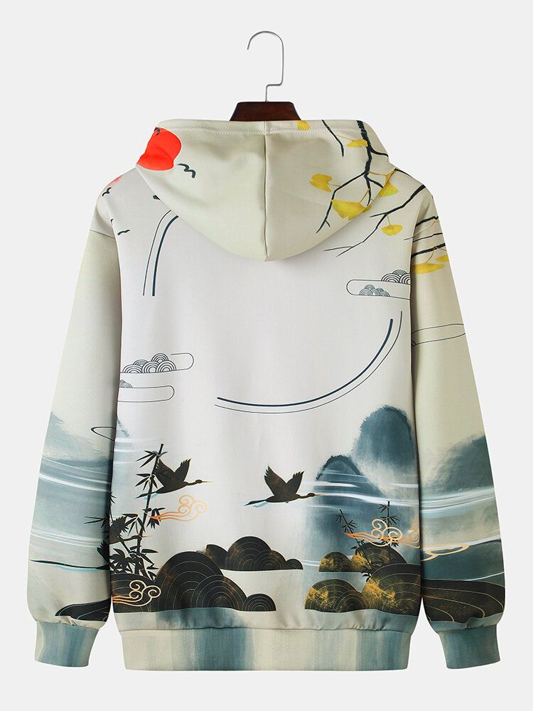 Känguru-taschen-chinoiserie-hoodies Im Ethno-stil Für Herren Mit Landschaftsmalerei