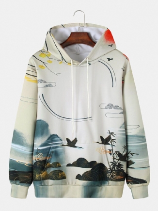 Känguru-taschen-chinoiserie-hoodies Im Ethno-stil Für Herren Mit Landschaftsmalerei