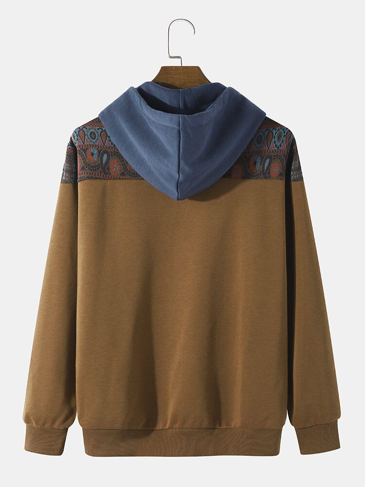 Kapuzen-sweatshirt Mit Ethno-patchwork-muster Und Kängurutaschen Für Herren