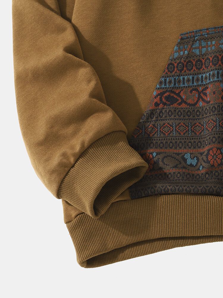 Kapuzen-sweatshirt Mit Ethno-patchwork-muster Und Kängurutaschen Für Herren