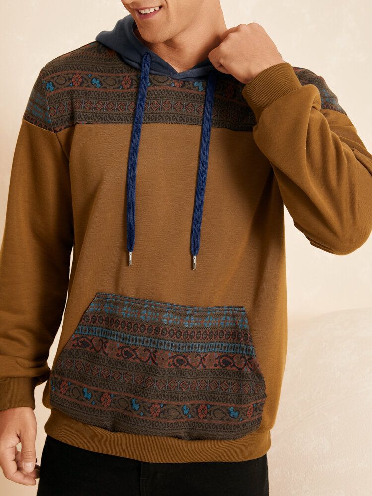 Kapuzen-sweatshirt Mit Ethno-patchwork-muster Und Kängurutaschen Für Herren