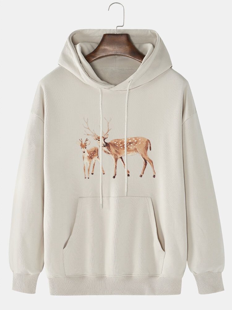 Kapuzenpullover Mit Kängurutasche Und Cartoon-elch-print Für Herren