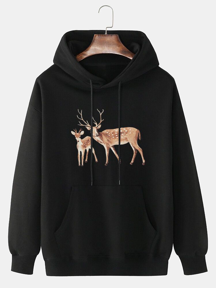 Kapuzenpullover Mit Kängurutasche Und Cartoon-elch-print Für Herren