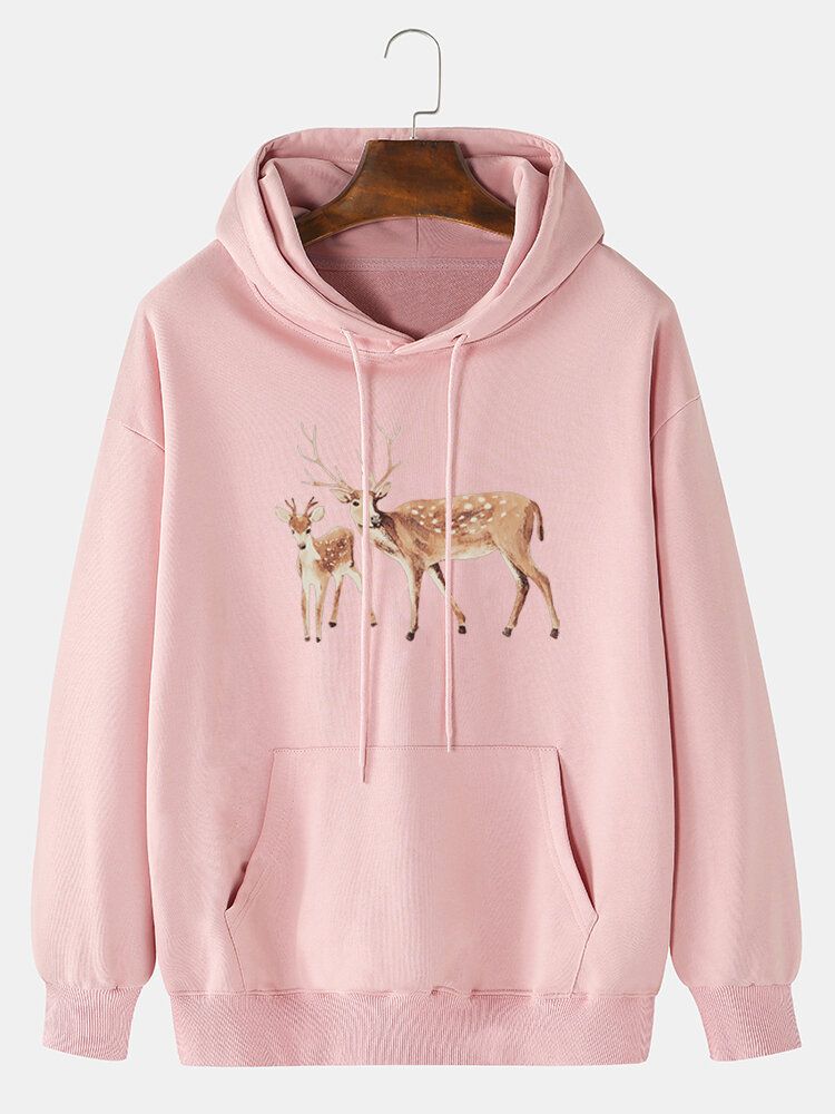 Kapuzenpullover Mit Kängurutasche Und Cartoon-elch-print Für Herren