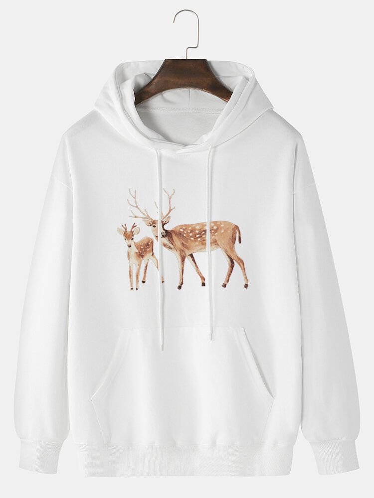 Kapuzenpullover Mit Kängurutasche Und Cartoon-elch-print Für Herren