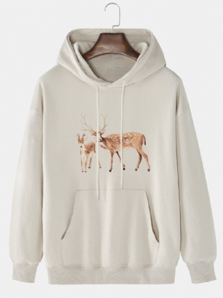 Kapuzenpullover Mit Kängurutasche Und Cartoon-elch-print Für Herren