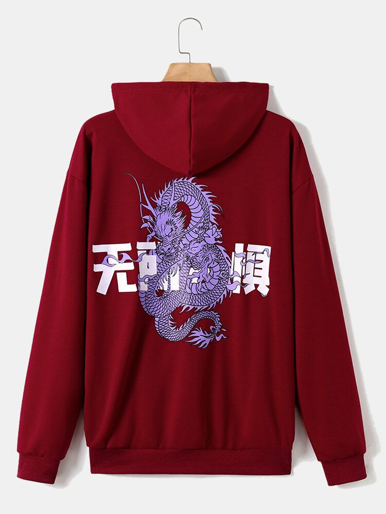 Kapuzenpullover Mit Kordelzug Aus 100 % Baumwolle Mit Chinesischem Drache Und Rückenaufdruck Für Herren