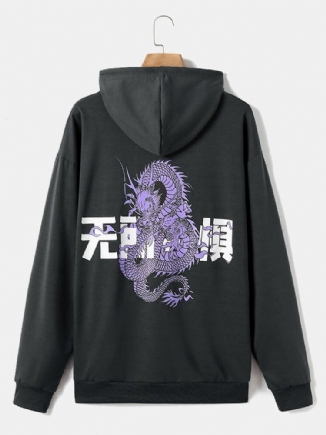 Kapuzenpullover Mit Kordelzug Aus 100 % Baumwolle Mit Chinesischem Drache Und Rückenaufdruck Für Herren