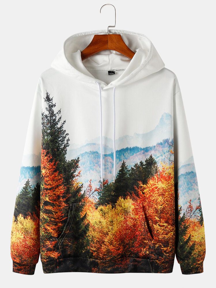 Kapuzenpullover Mit Kordelzug Und Waldlandschaft Für Herren Mit Kängurutasche