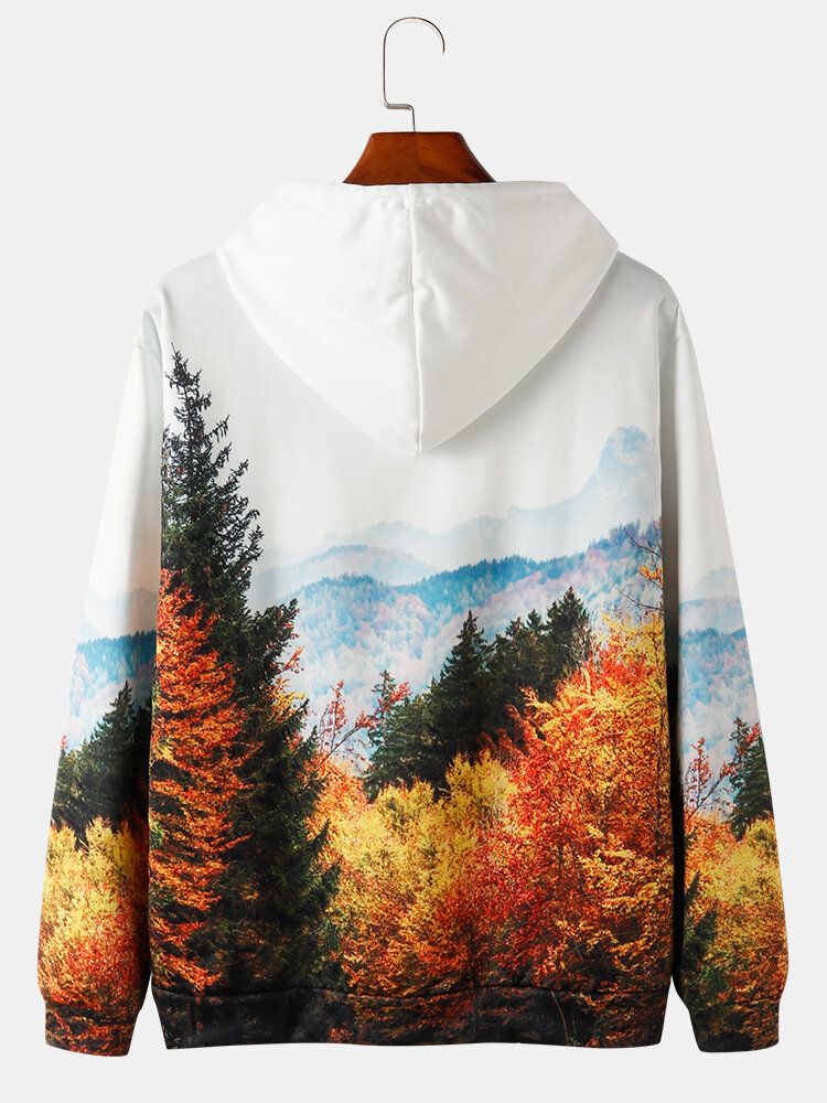 Kapuzenpullover Mit Kordelzug Und Waldlandschaft Für Herren Mit Kängurutasche