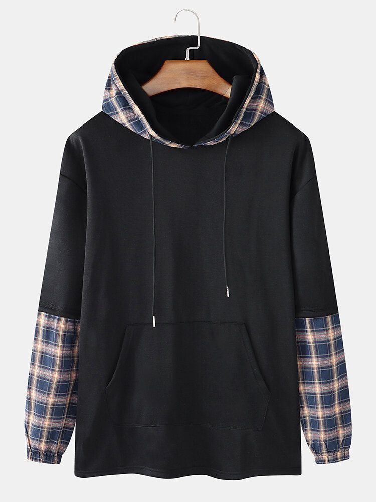 Karierter Patchwork-faux-twinset-schwarz-hoodies Für Herren