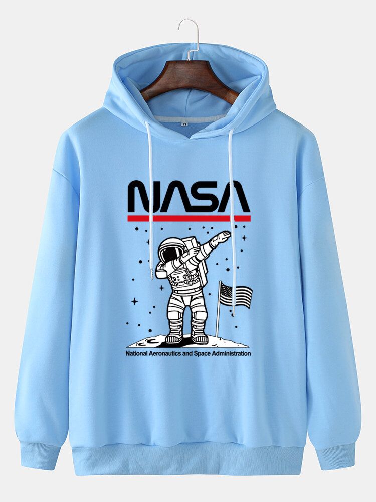 Lässige Baumwoll-hoodies Mit Lustigem Astronauten-print Fallender Schulter