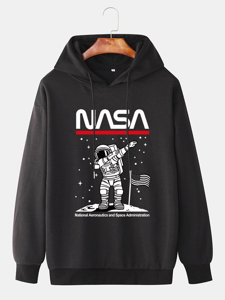 Lässige Baumwoll-hoodies Mit Lustigem Astronauten-print Fallender Schulter