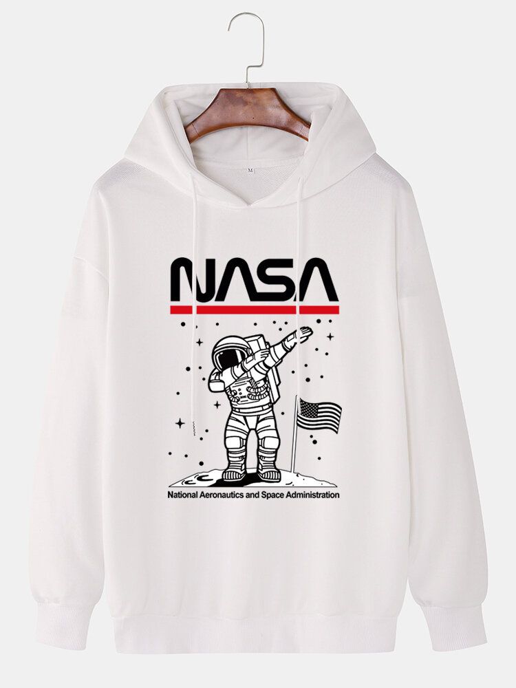 Lässige Baumwoll-hoodies Mit Lustigem Astronauten-print Fallender Schulter