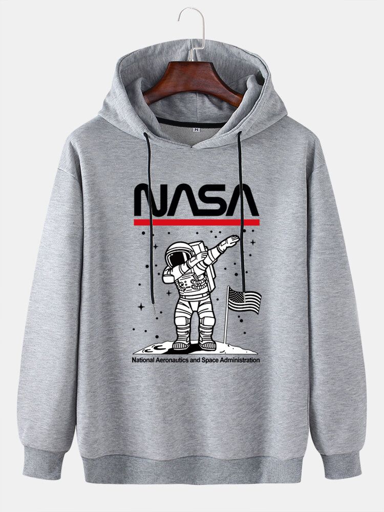 Lässige Baumwoll-hoodies Mit Lustigem Astronauten-print Fallender Schulter