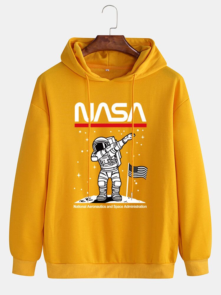 Lässige Baumwoll-hoodies Mit Lustigem Astronauten-print Fallender Schulter