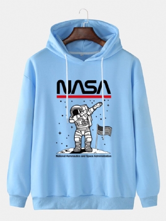 Lässige Baumwoll-hoodies Mit Lustigem Astronauten-print Fallender Schulter