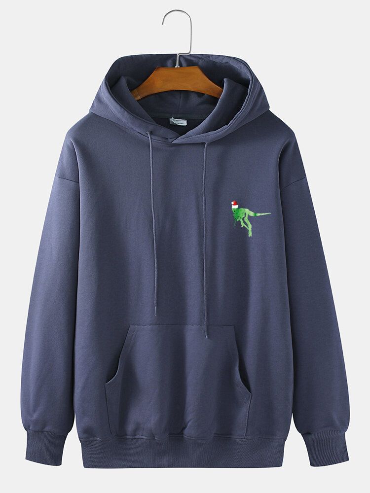 Lässige Baumwoll-hoodies Mit Weihnachtsmütze Und Cartoon-dinosaurier-print Für Herren