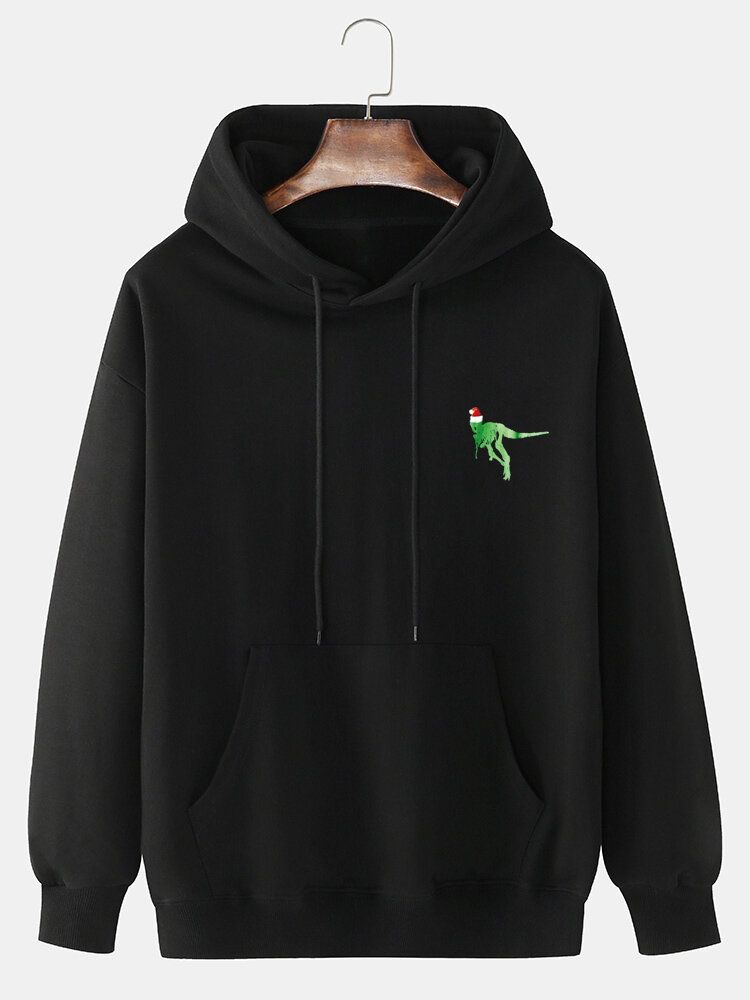 Lässige Baumwoll-hoodies Mit Weihnachtsmütze Und Cartoon-dinosaurier-print Für Herren