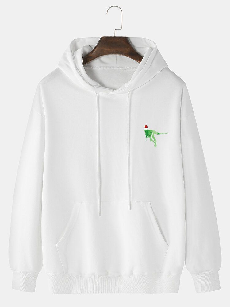 Lässige Baumwoll-hoodies Mit Weihnachtsmütze Und Cartoon-dinosaurier-print Für Herren