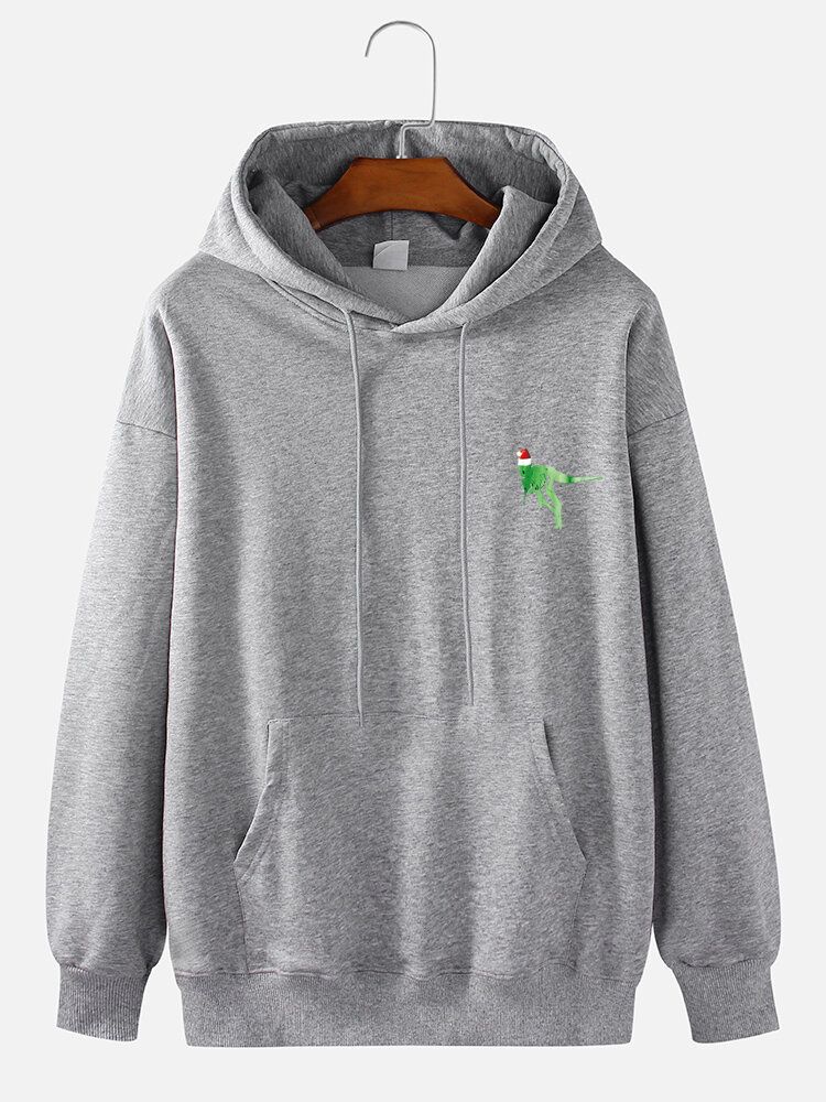 Lässige Baumwoll-hoodies Mit Weihnachtsmütze Und Cartoon-dinosaurier-print Für Herren