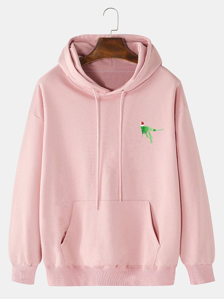 Lässige Baumwoll-hoodies Mit Weihnachtsmütze Und Cartoon-dinosaurier-print Für Herren