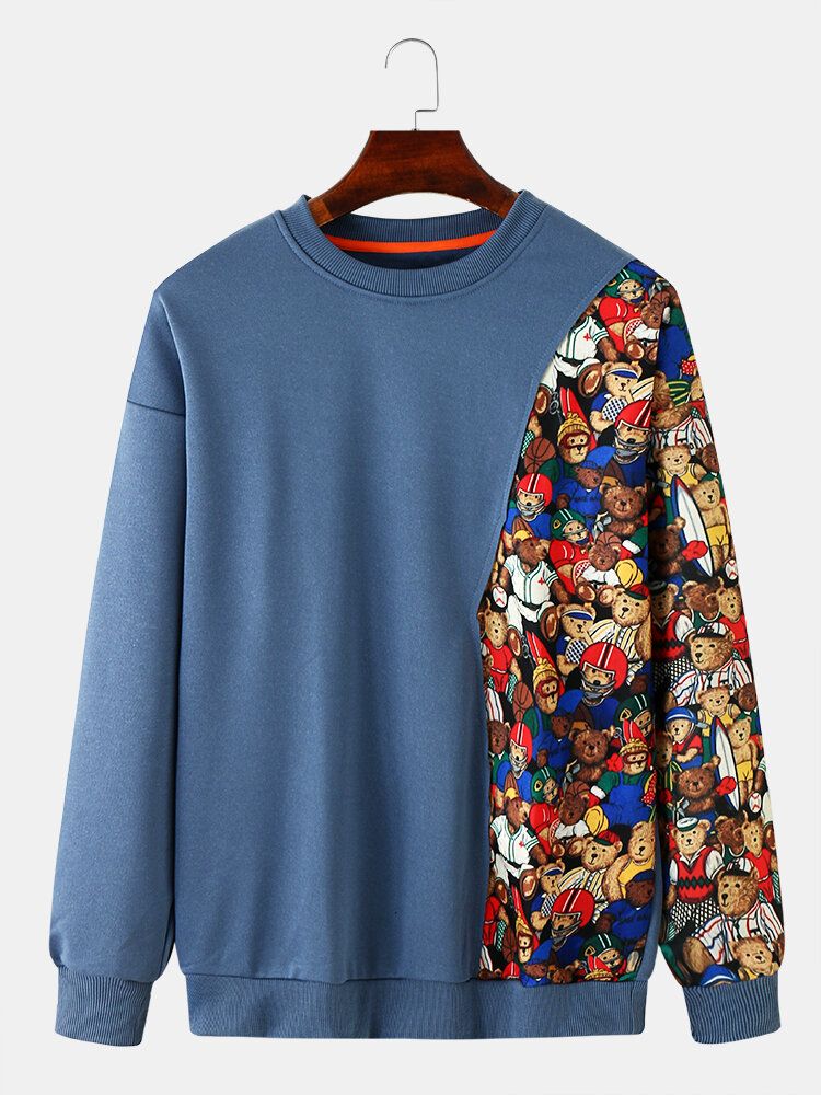 Lässige Cartoon-tier-patchwork-pullover Mit Rundhalsausschnitt Für Herren